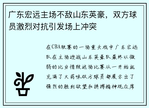 广东宏远主场不敌山东英豪，双方球员激烈对抗引发场上冲突