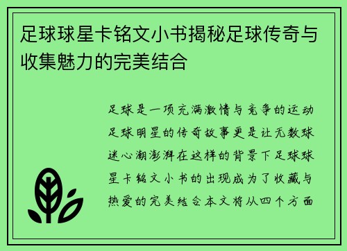 足球球星卡铭文小书揭秘足球传奇与收集魅力的完美结合